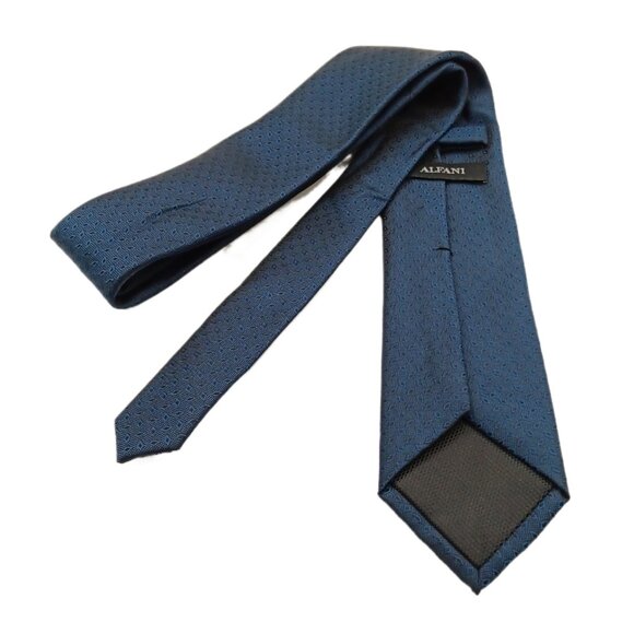 Alfani Geometric Tie Men’s 60” Navy Blue Woven Geometric Preppy Corpcore Skinny - Picture 3 of 3